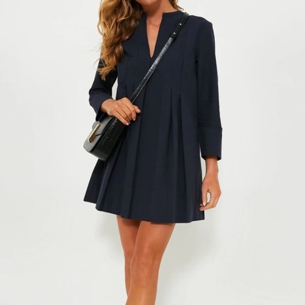Tuckernuck Luella Dress Navy Pleated A Line Mini XXXL NWT Long Sleeves - Picture 3 of 13